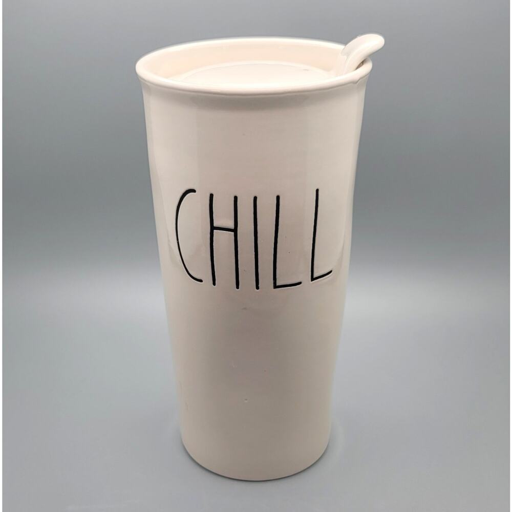 Rae Dunn CHILL Large Letter Font Ceramic Travel Coffee Mug with Lid by Magenta
